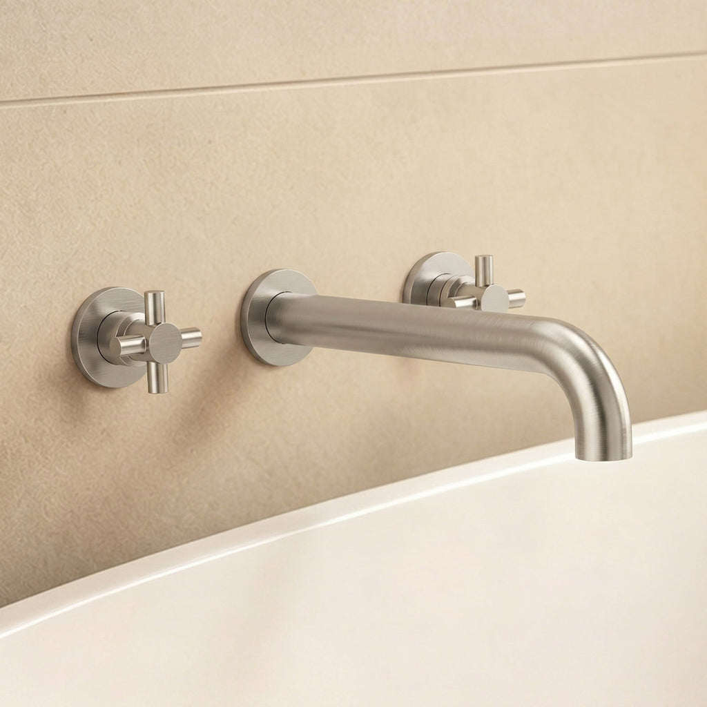 Two-Handle 3-Hole Wall Mounted Roman Tub Faucet Bathtub Filler SFS-1107-NK - Brushed Nickel