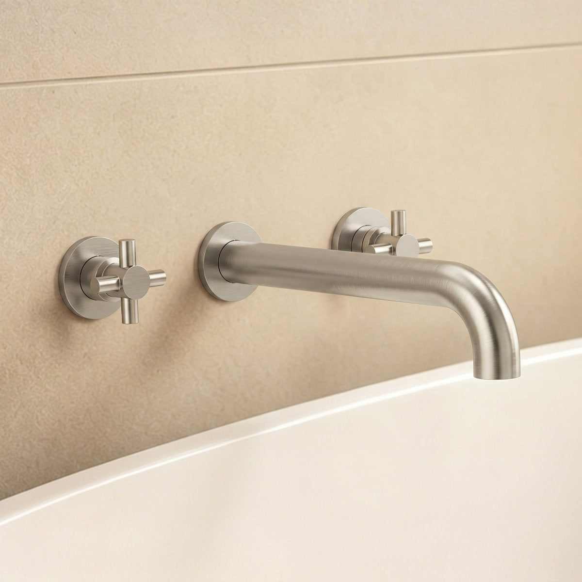 Two-Handle 3-Hole Wall Mounted Roman Tub Faucet Bathtub Filler SFS-1107-NK - Brushed Nickel