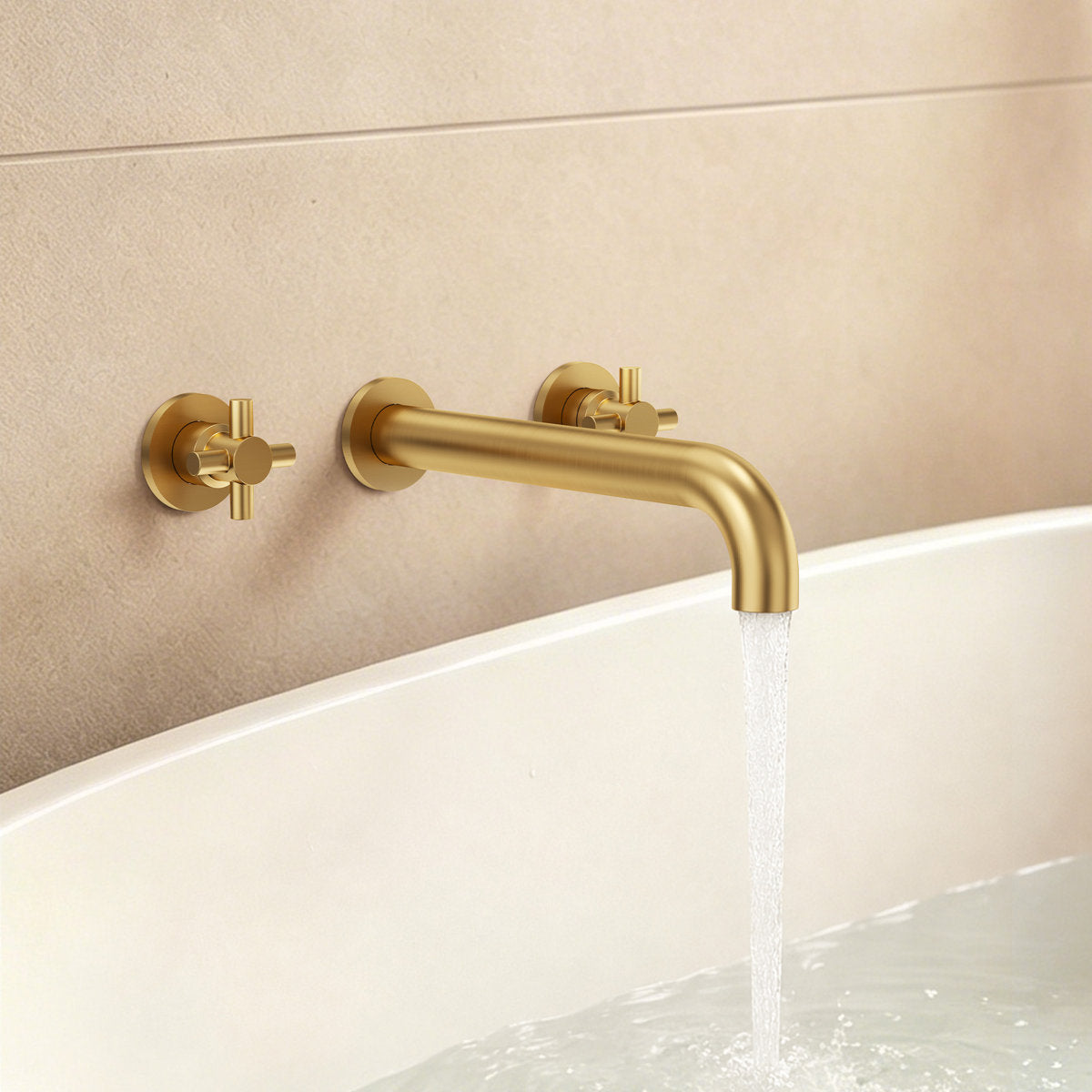 Two-Handle 3-Hole Wall Mounted Roman Tub Faucet Bathtub Filler SFS-1107-GD - Brushed Gold