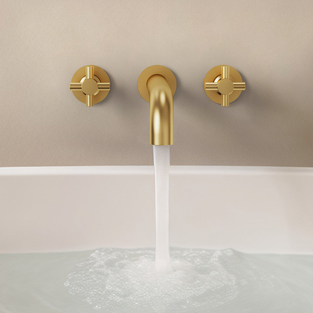 Two-Handle 3-Hole Wall Mounted Roman Tub Faucet Bathtub Filler SFS-1107-GD - Brushed Gold