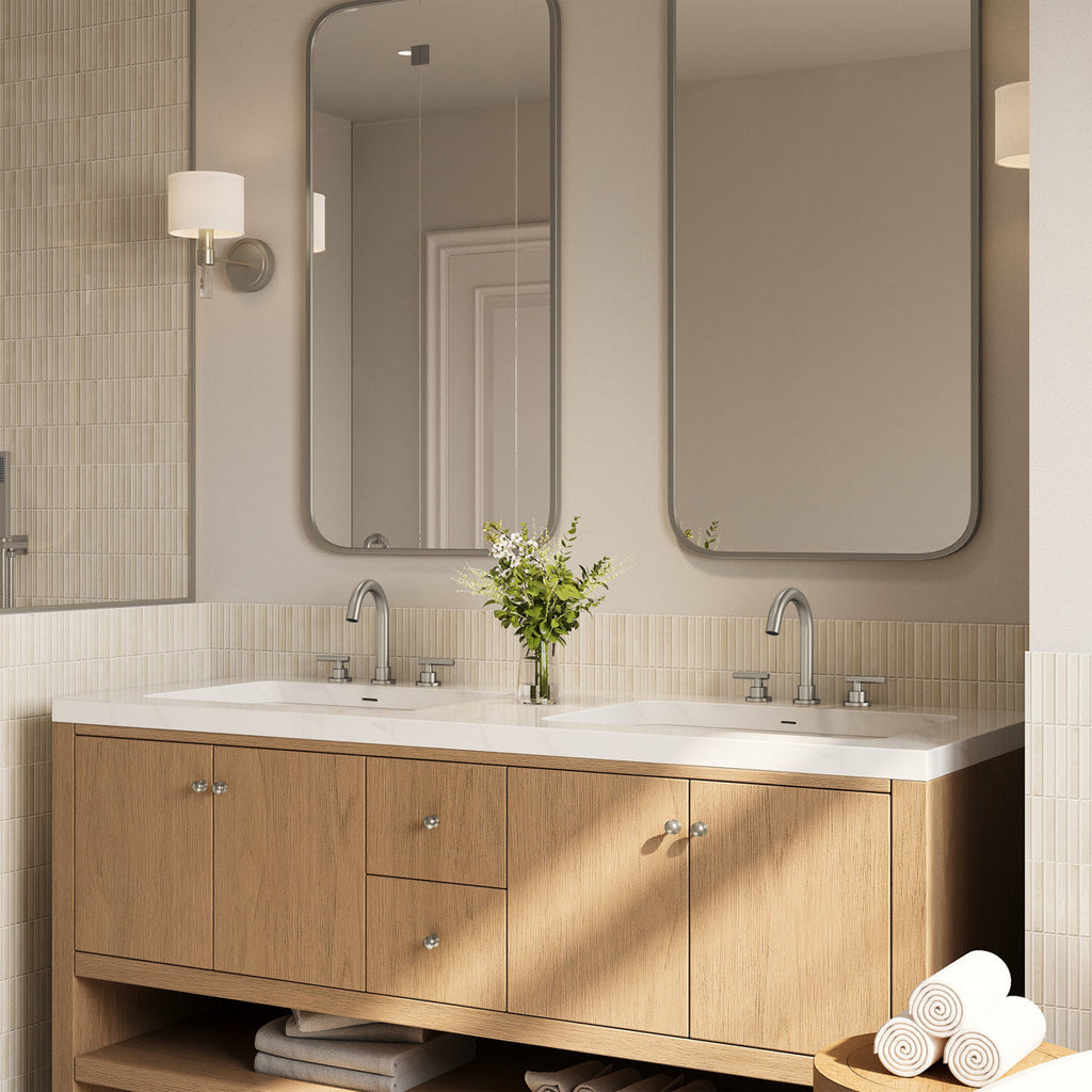 Widespread Bathroom Faucet 3 Hole, 2-Handle Bathroom Sink Faucet with Drain Assembly SFS-1112-NK - Brushed Nickel