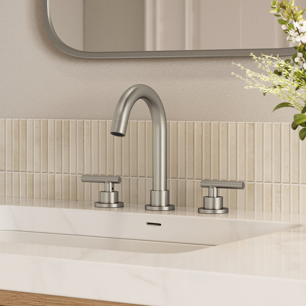 Widespread Bathroom Faucet 3 Hole, 2-Handle Bathroom Sink Faucet with Drain Assembly SFS-1112-NK - Brushed Nickel