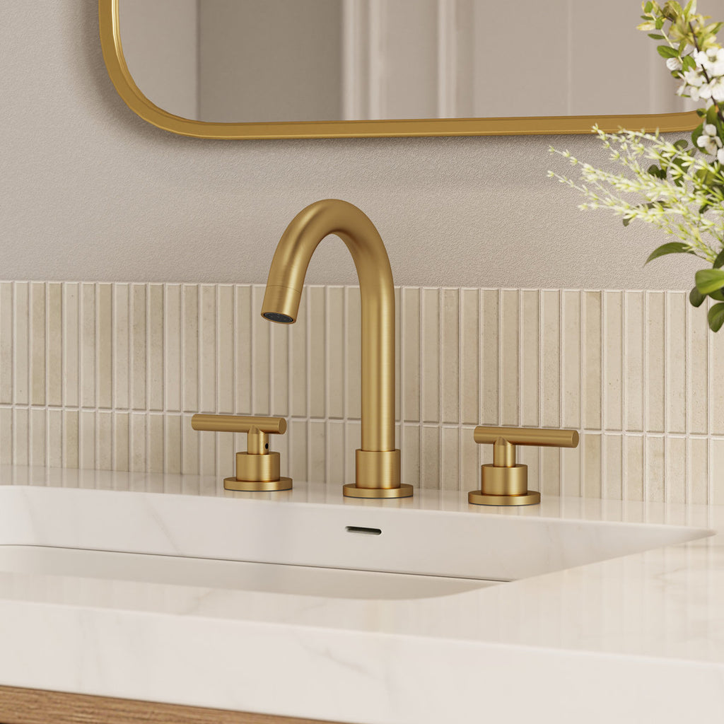 Widespread Bathroom Faucet 3 Hole, 2-Handle Bathroom Sink Faucet with Drain Assembly SFS-1112-GD - Brushed Gold