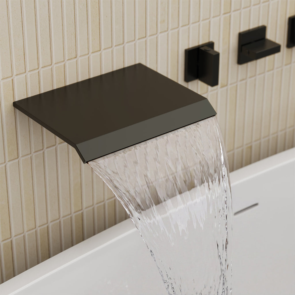 Wall Mounted Waterfall Tub Spout Bathtub Faucet with Diverter & Handheld Shower SFS-1111-BK - Matte Black