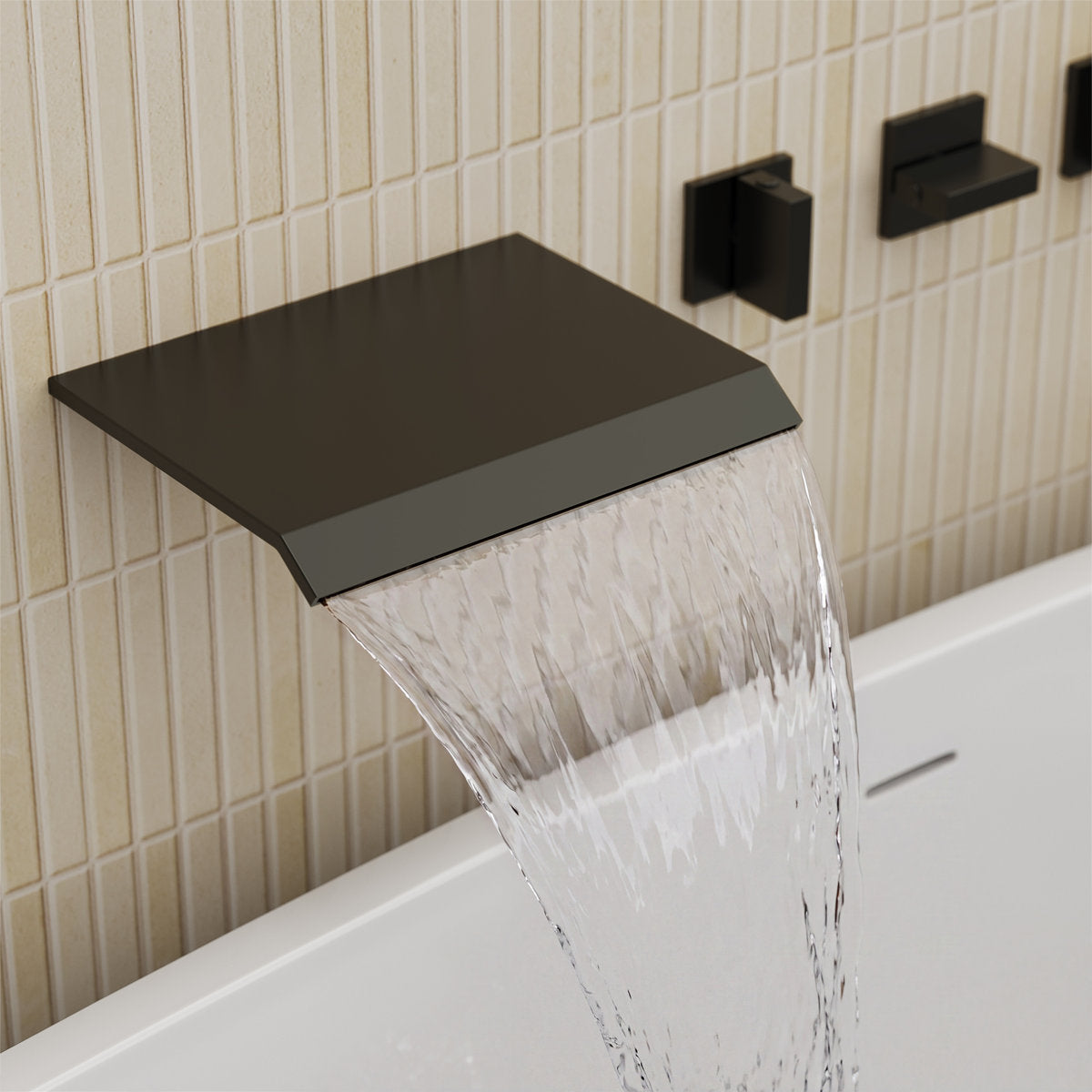 Wall Mounted Waterfall Tub Spout Bathtub Faucet with Diverter & Handheld Shower SFS-1111-BK - Matte Black
