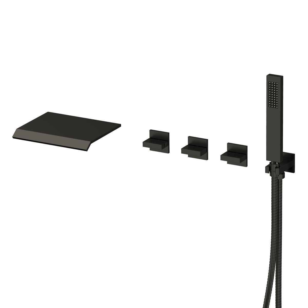 Wall Mounted Waterfall Tub Spout Bathtub Faucet with Diverter & Handheld Shower SFS-1111-BK - Matte Black