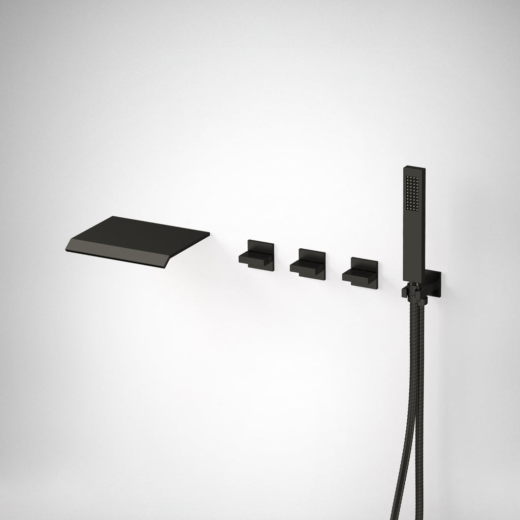 Wall Mounted Waterfall Tub Spout Bathtub Faucet with Diverter & Handheld Shower SFS-1111-BK - Matte Black