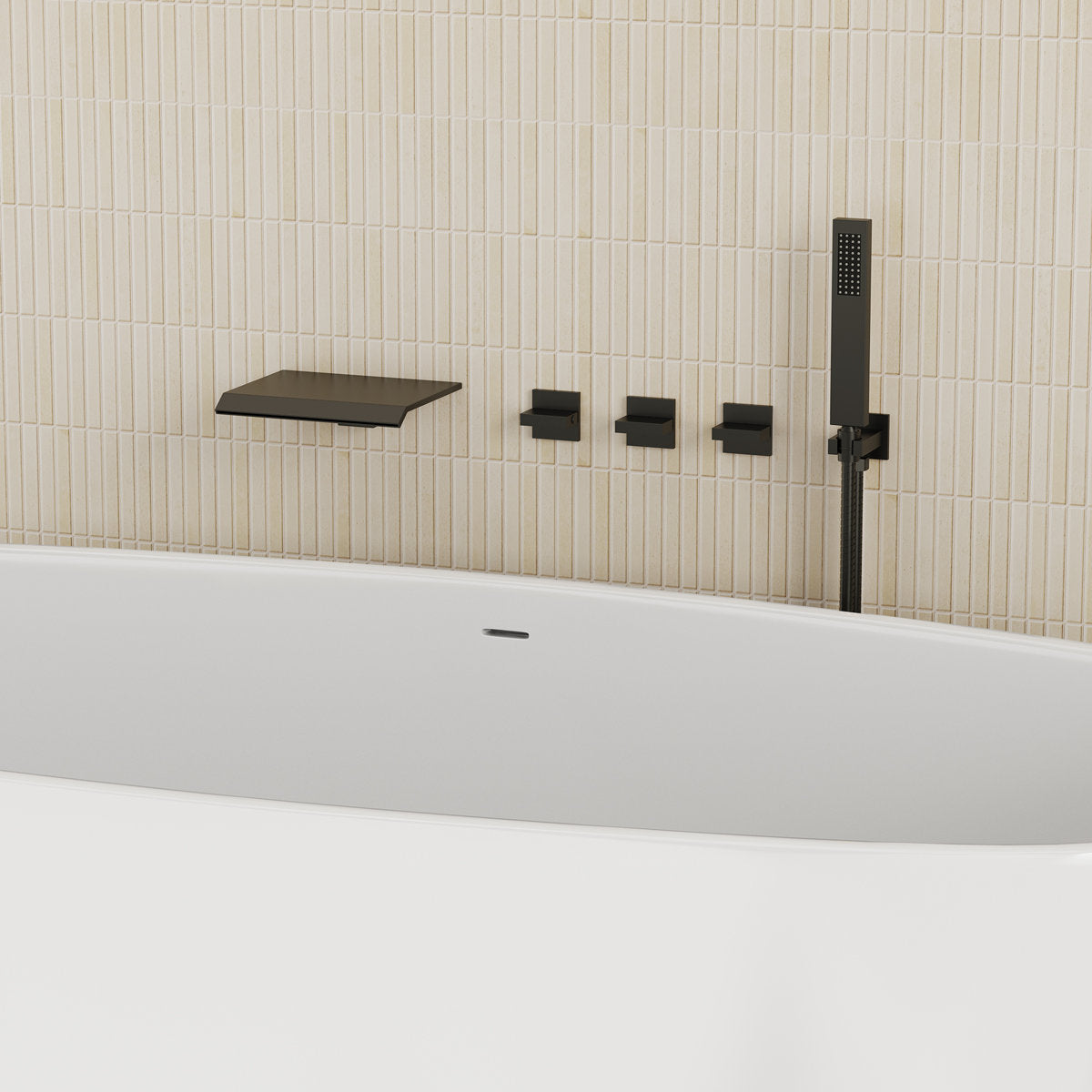 Wall Mounted Waterfall Tub Spout Bathtub Faucet with Diverter & Handheld Shower SFS-1111-BK - Matte Black