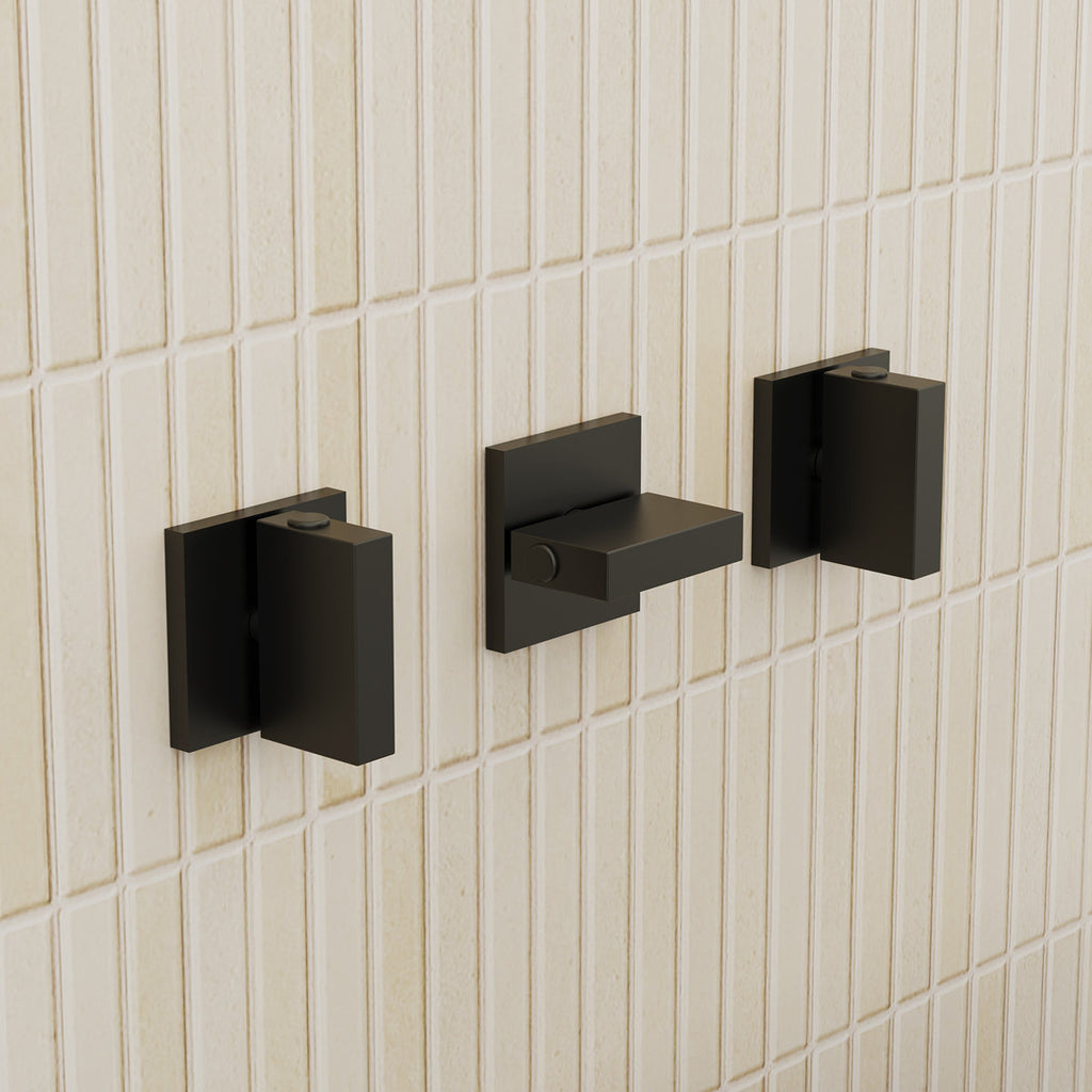 Wall Mounted Waterfall Tub Spout Bathtub Faucet with Diverter & Handheld Shower SFS-1111-BK - Matte Black