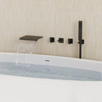 Wall Mounted Waterfall Tub Spout Bathtub Faucet with Diverter & Handheld Shower SFS-1111-BK - Matte Black