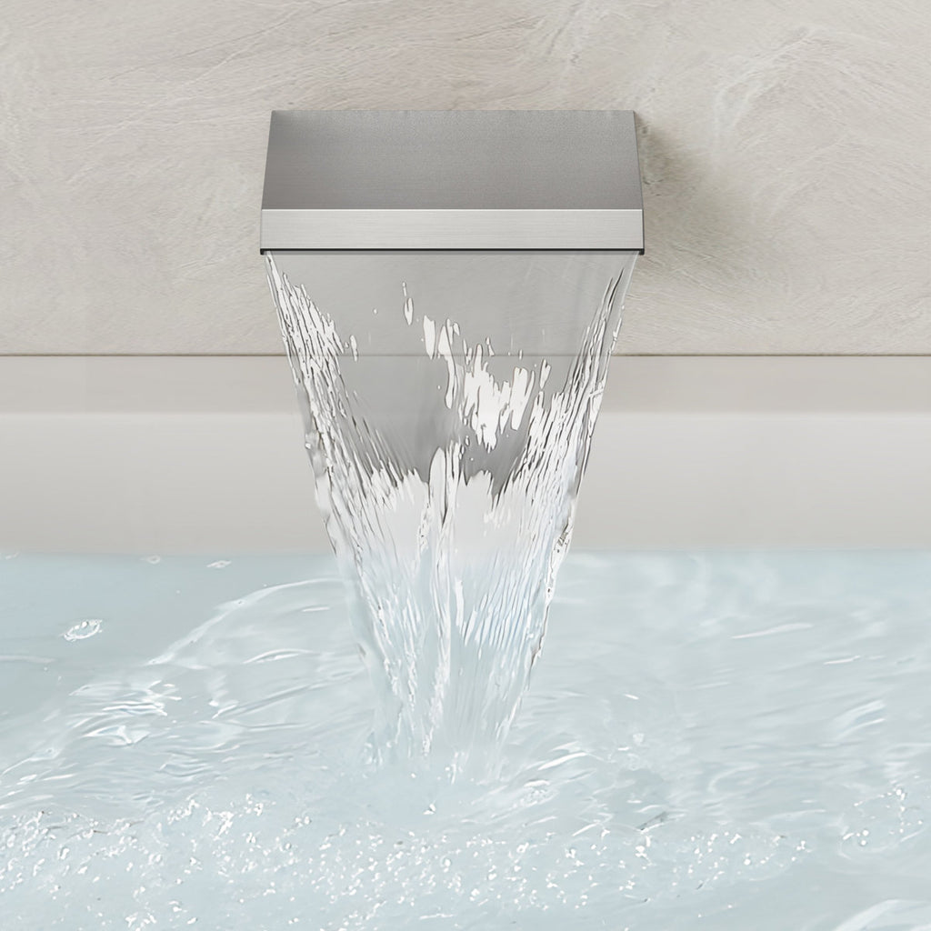 Wall Mounted Waterfall Tub Spout Bathtub Faucet with Diverter & Handheld Shower SFS-1111-NK - Brushed Nickel