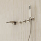 Wall Mounted Waterfall Tub Spout Bathtub Faucet with Diverter & Handheld Shower SFS-1111-NK - Brushed Nickel