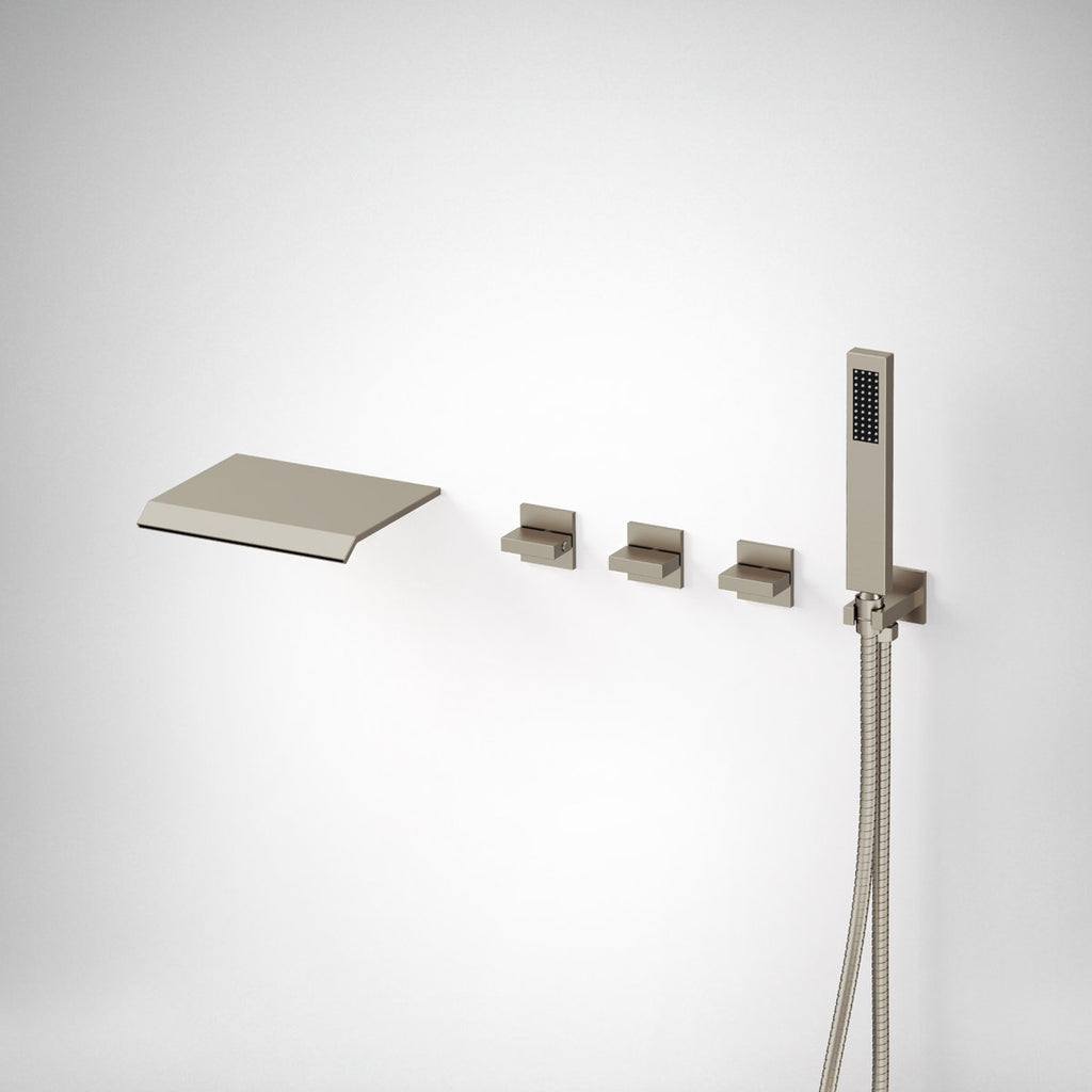 Wall Mounted Waterfall Tub Spout Bathtub Faucet with Diverter & Handheld Shower SFS-1111-NK - Brushed Nickel