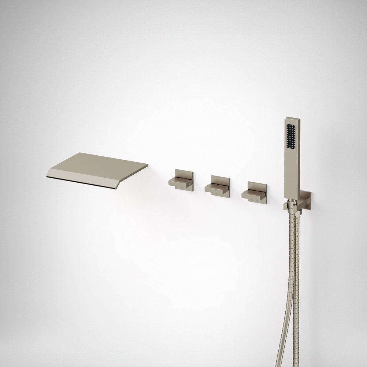 Wall Mounted Waterfall Tub Spout Bathtub Faucet with Diverter & Handheld Shower SFS-1111-NK - Brushed Nickel