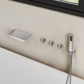 Wall Mounted Waterfall Tub Spout Bathtub Faucet with Diverter & Handheld Shower SFS-1111-NK - Brushed Nickel