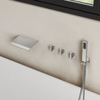 Wall Mounted Waterfall Tub Spout Bathtub Faucet with Diverter & Handheld Shower SFS-1111-NK - Brushed Nickel
