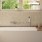 Wall Mounted Waterfall Tub Spout Bathtub Faucet with Diverter & Handheld Shower SFS-1111-NK - Brushed Nickel