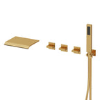 Wall Mounted Waterfall Tub Spout Bathtub Faucet with Diverter & Handheld Shower SFS-1111-GD - Brushed Gold