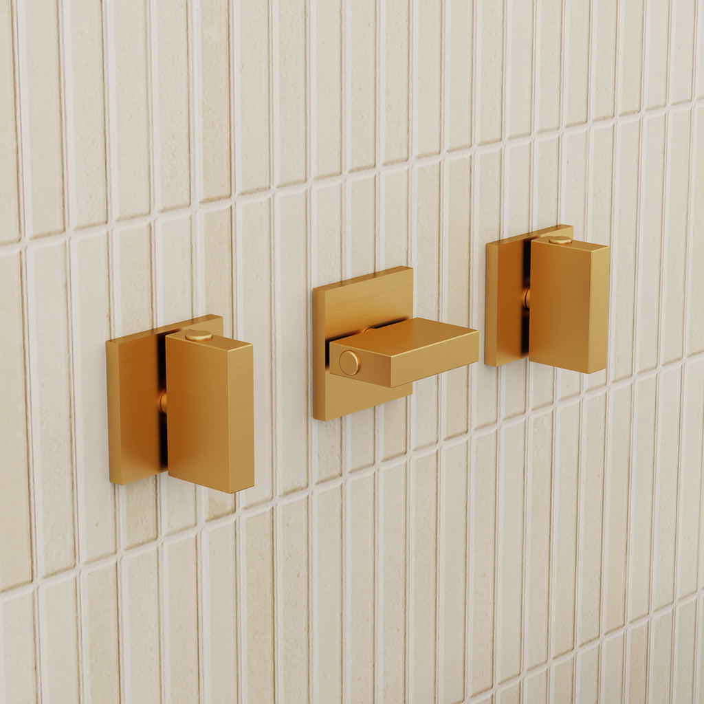 Wall Mounted Waterfall Tub Spout Bathtub Faucet with Diverter & Handheld Shower SFS-1111-GD - Brushed Gold