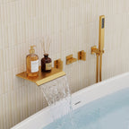 Wall Mounted Waterfall Tub Spout Bathtub Faucet with Diverter & Handheld Shower SFS-1111-GD - Brushed Gold