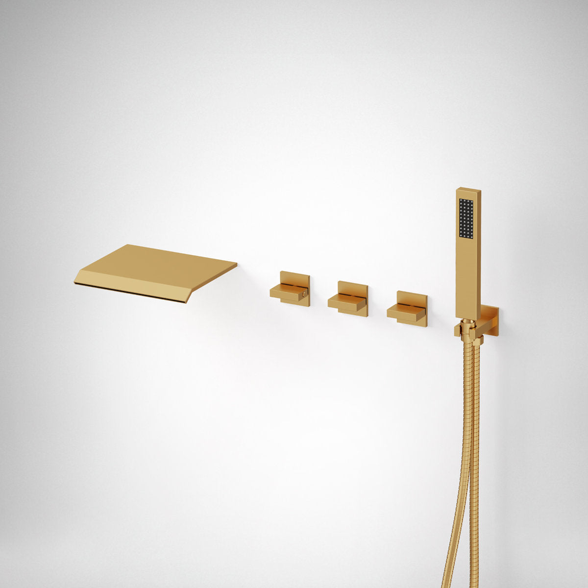 Wall Mounted Waterfall Tub Spout Bathtub Faucet with Diverter & Handheld Shower SFS-1111-GD - Brushed Gold