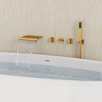 Wall Mounted Waterfall Tub Spout Bathtub Faucet with Diverter & Handheld Shower SFS-1111-GD - Brushed Gold