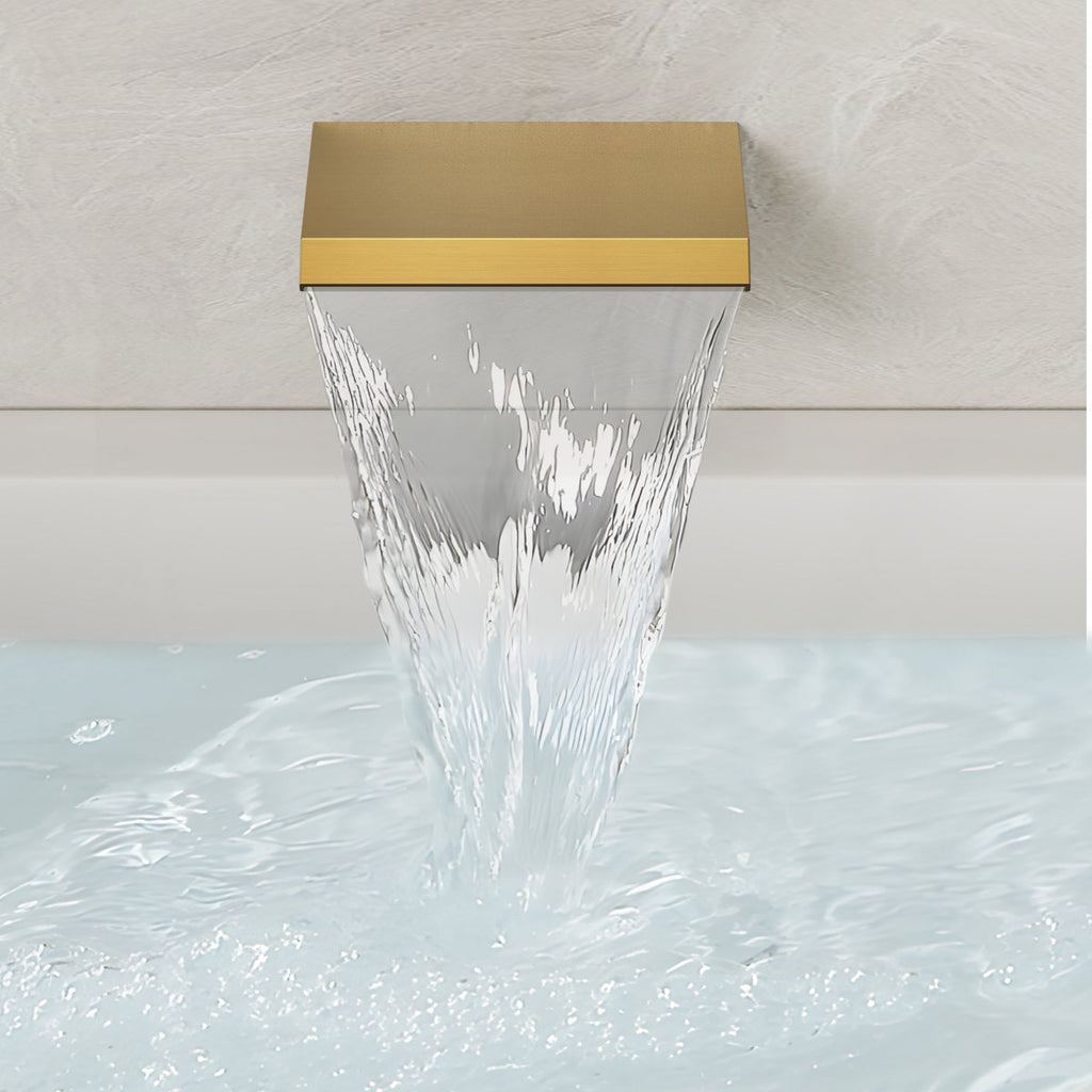 Wall Mounted Waterfall Tub Spout Bathtub Faucet with Diverter & Handheld Shower SFS-1111-GD - Brushed Gold