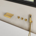 Wall Mounted Waterfall Tub Spout Bathtub Faucet with Diverter & Handheld Shower SFS-1111-GD - Brushed Gold