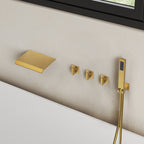 Wall Mounted Waterfall Tub Spout Bathtub Faucet with Diverter & Handheld Shower SFS-1111-GD - Brushed Gold