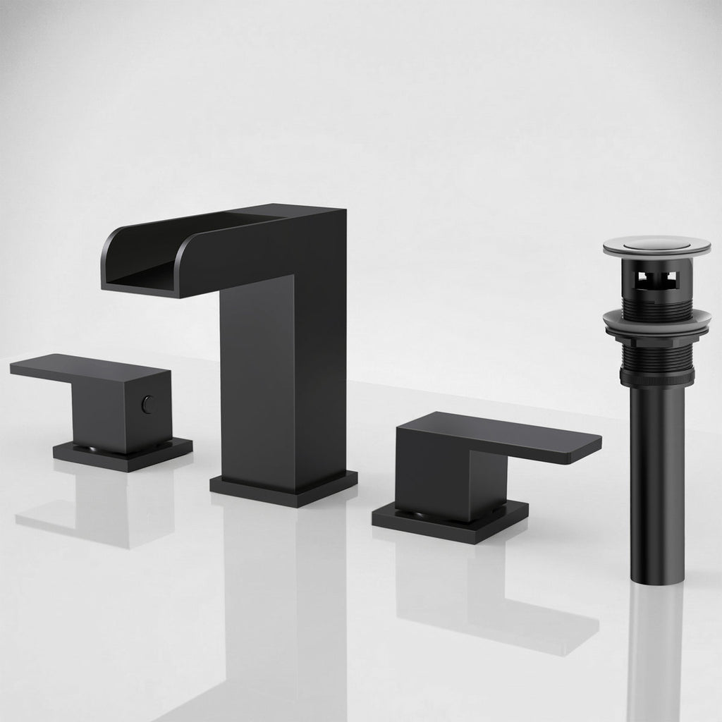 Widespread Bathroom Faucet 3 Hole, 2-Handle Bathroom Sink Faucet with Drain Assembly SFS-1117-BK - Matte Black
