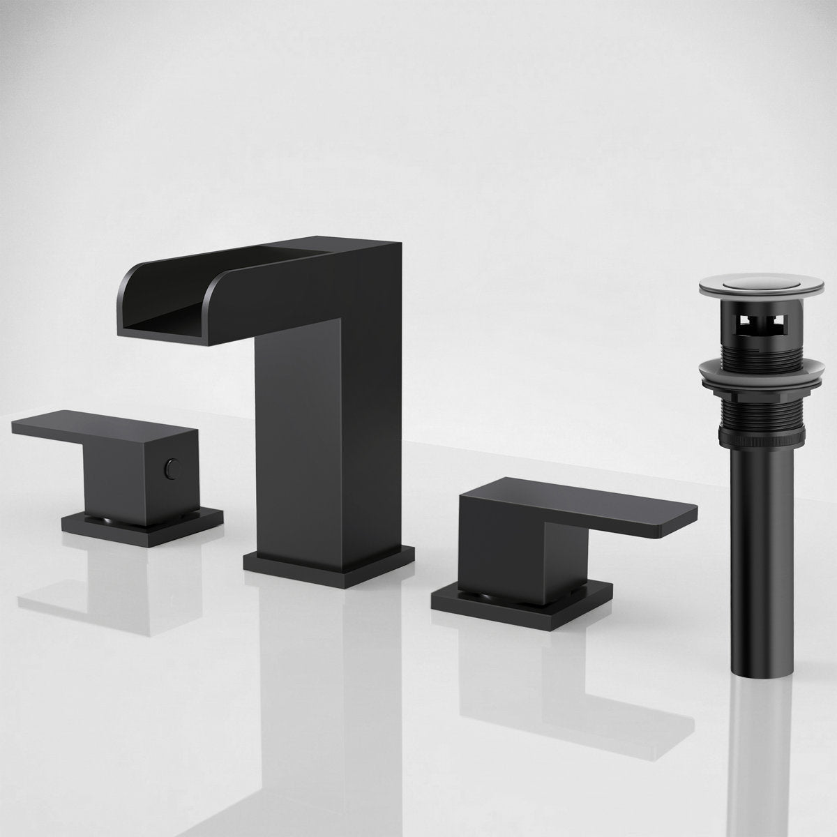 Widespread Bathroom Faucet 3 Hole, 2-Handle Bathroom Sink Faucet with Drain Assembly SFS-1117-BK - Matte Black