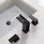 Widespread Bathroom Faucet 3 Hole, 2-Handle Bathroom Sink Faucet with Drain Assembly SFS-1117-BK - Matte Black