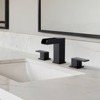 Widespread Bathroom Faucet 3 Hole, 2-Handle Bathroom Sink Faucet with Drain Assembly SFS-1117-BK - Matte Black