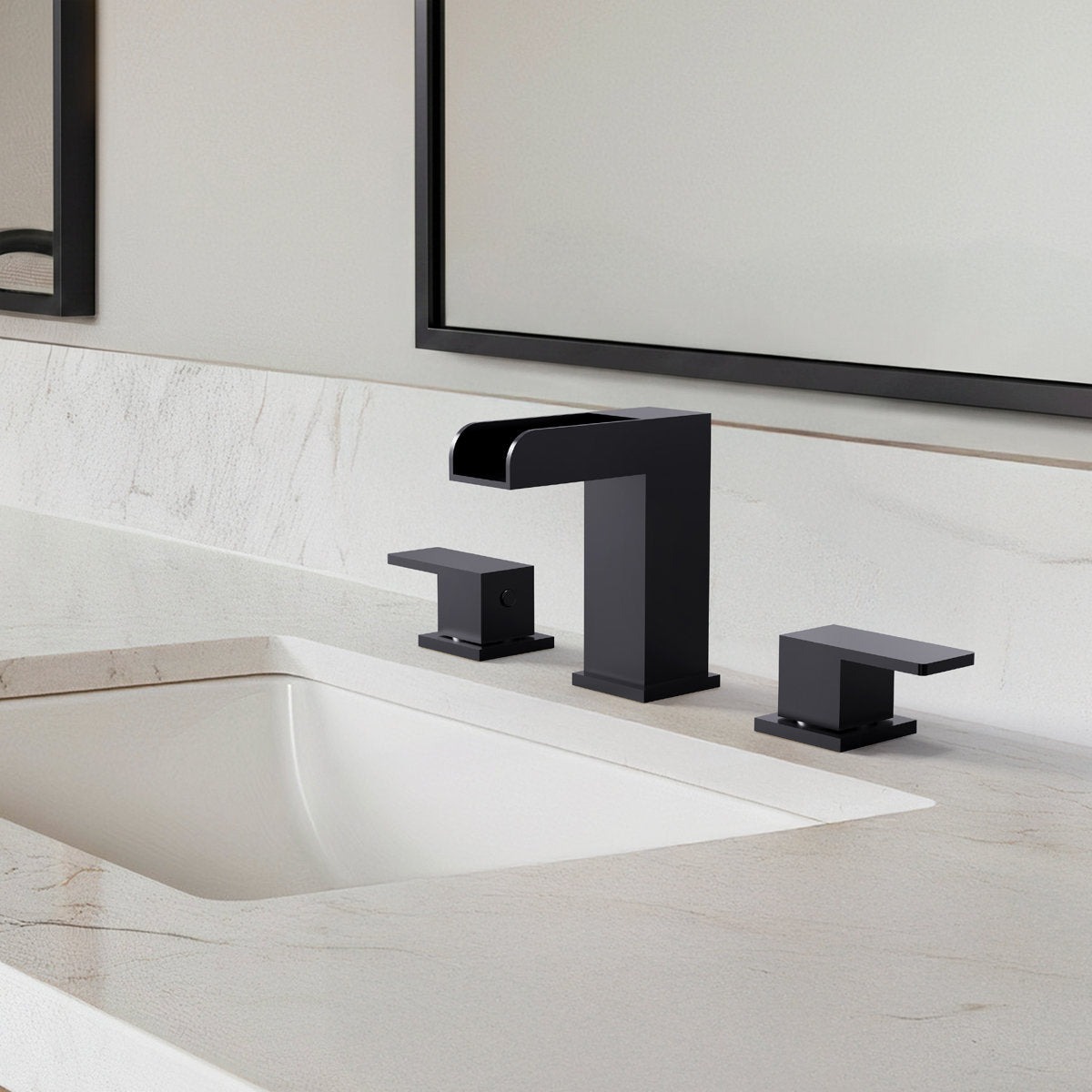 Widespread Bathroom Faucet 3 Hole, 2-Handle Bathroom Sink Faucet with Drain Assembly SFS-1117-BK - Matte Black
