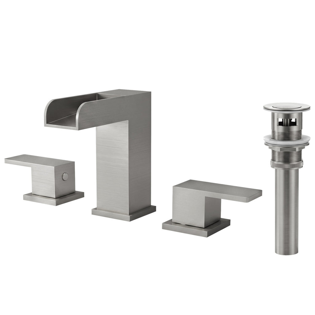 Widespread Bathroom Faucet 3 Hole, 2-Handle Bathroom Sink Faucet with Drain Assembly SFS-1117-NK - Brushed Nickel