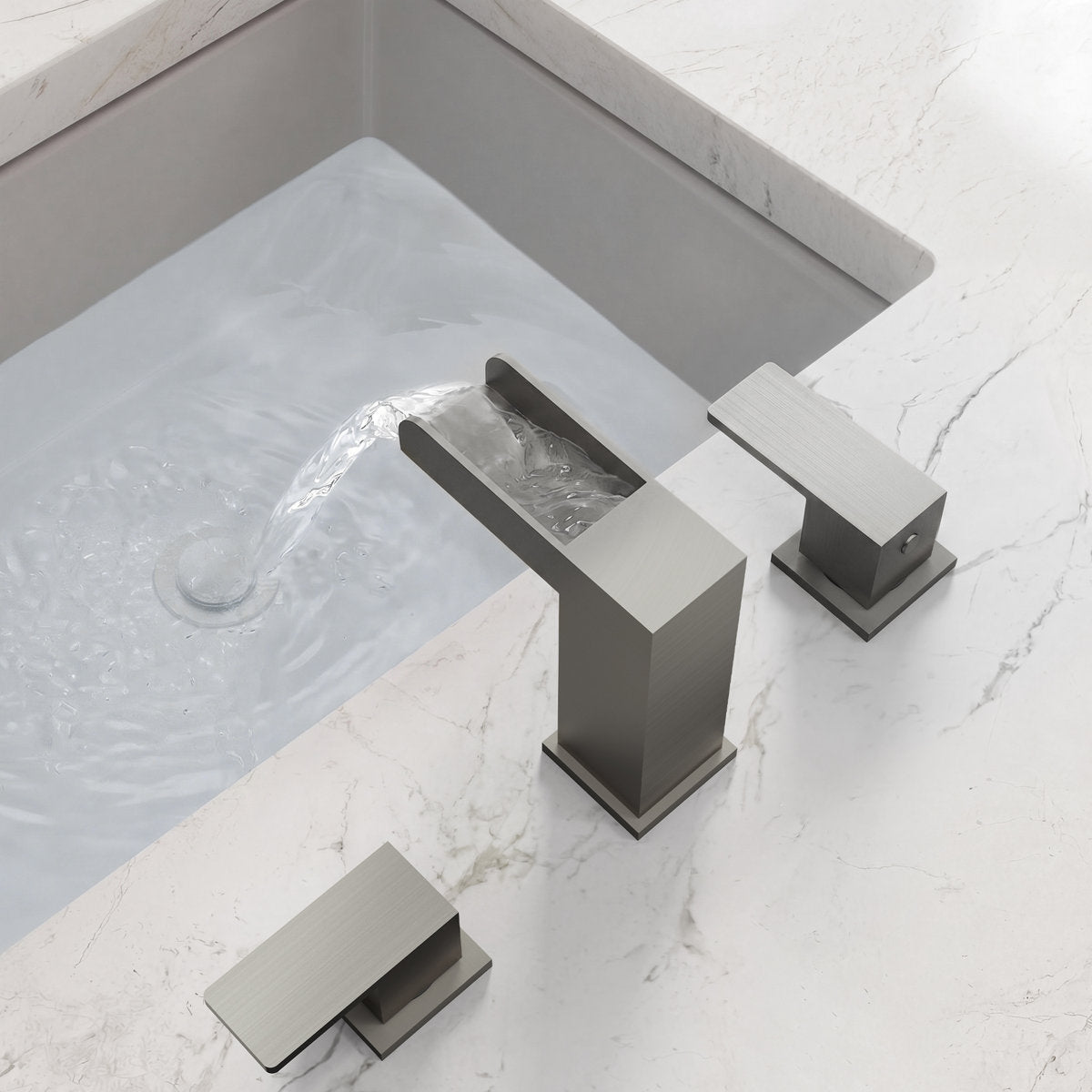 Widespread Bathroom Faucet 3 Hole, 2-Handle Bathroom Sink Faucet with Drain Assembly SFS-1117-NK - Brushed Nickel