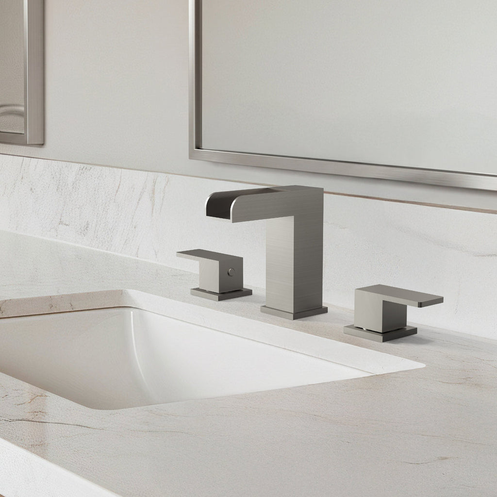 Widespread Bathroom Faucet 3 Hole, 2-Handle Bathroom Sink Faucet with Drain Assembly SFS-1117-NK - Brushed Nickel