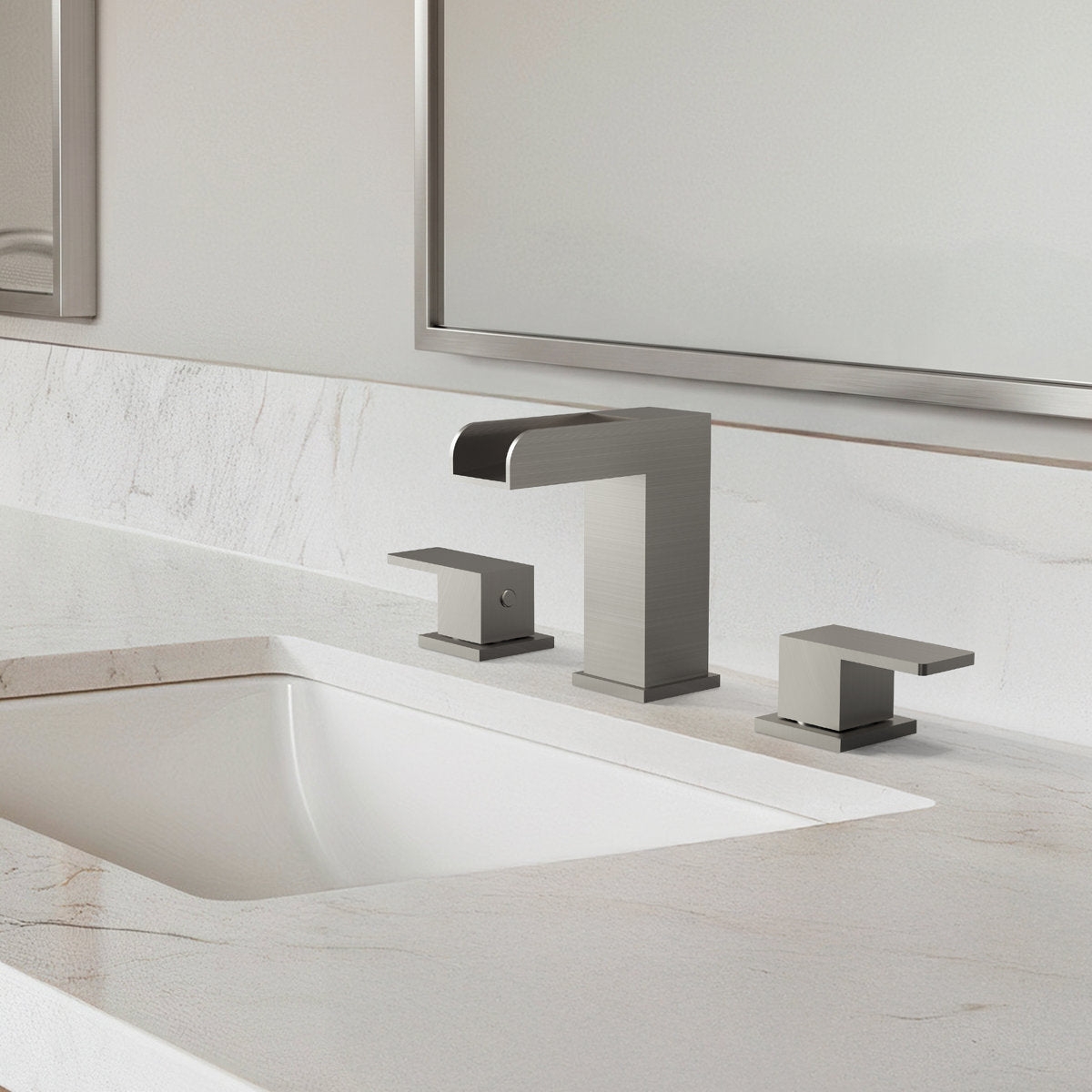 Widespread Bathroom Faucet 3 Hole, 2-Handle Bathroom Sink Faucet with Drain Assembly SFS-1117-NK - Brushed Nickel