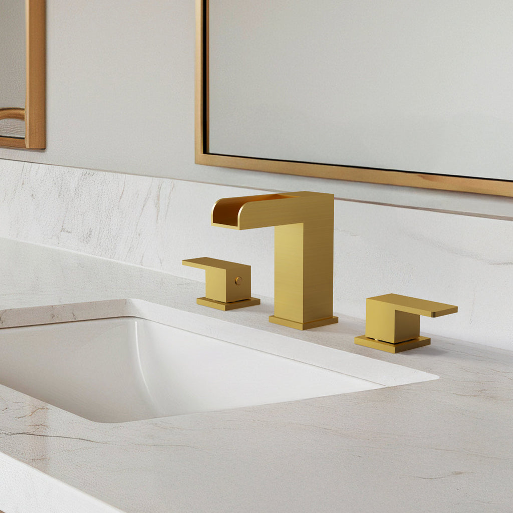 Widespread Bathroom Faucet 3 Hole, 2-Handle Bathroom Sink Faucet with Drain Assembly SFS-1117-GD - Brushed Gold