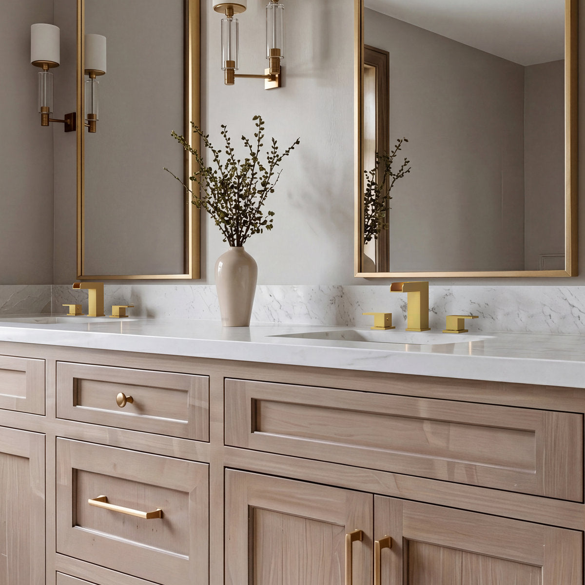 Widespread Bathroom Faucet 3 Hole, 2-Handle Bathroom Sink Faucet with Drain Assembly SFS-1117-GD - Brushed Gold