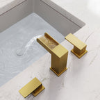 Widespread Bathroom Faucet 3 Hole, 2-Handle Bathroom Sink Faucet with Drain Assembly SFS-1117-GD - Brushed Gold