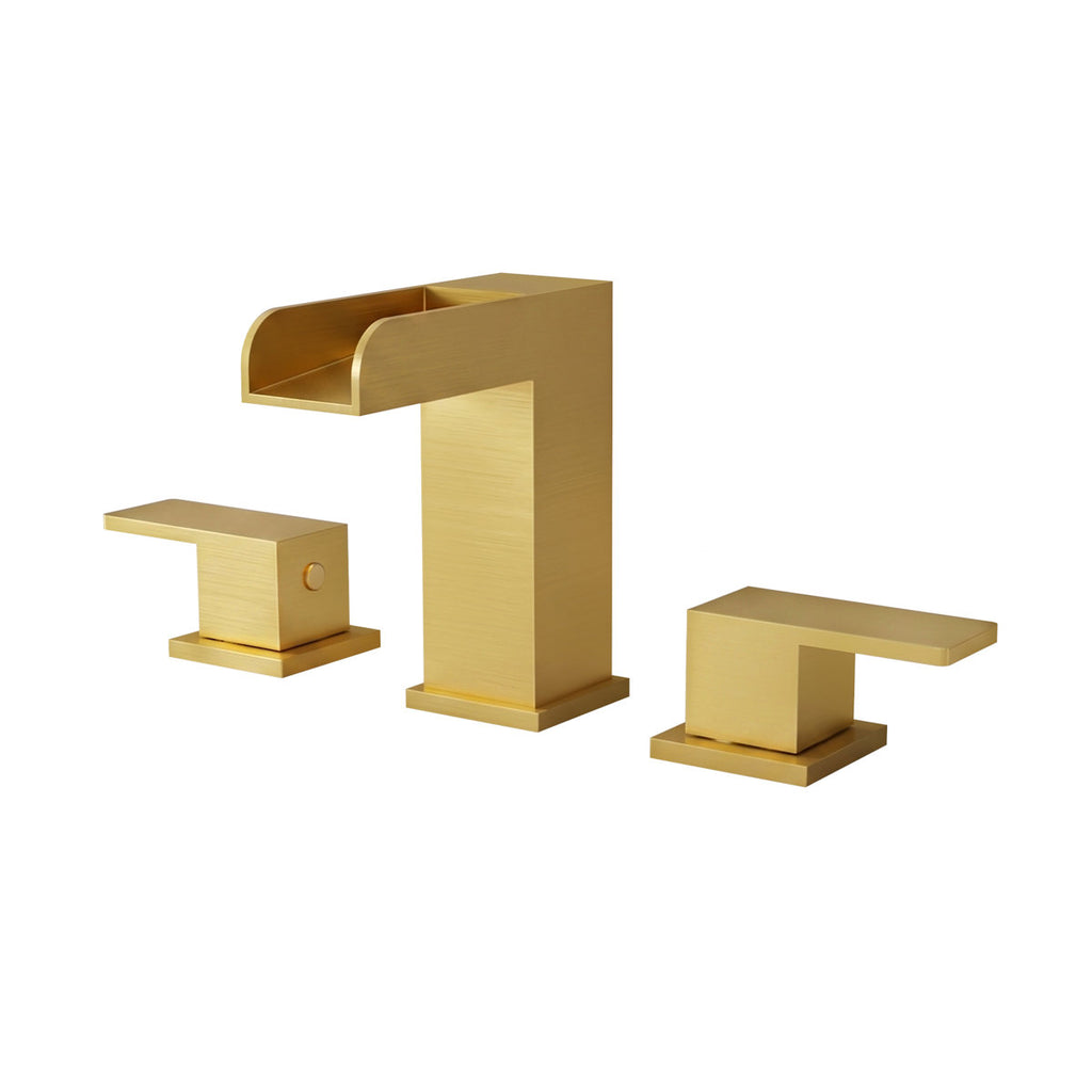 Widespread Bathroom Faucet 3 Hole, 2-Handle Bathroom Sink Faucet with Drain Assembly SFS-1117-GD - Brushed Gold