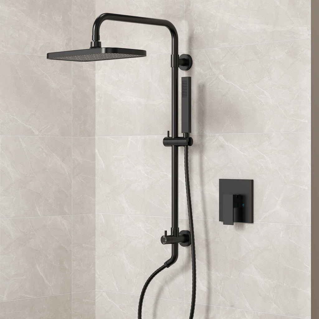 Wall Mount Pressure-Balanced Shower System, 13" Rainfall Shower Head with Slider Bar Handheld Spray SFS-1097-BK9 - Matte Black