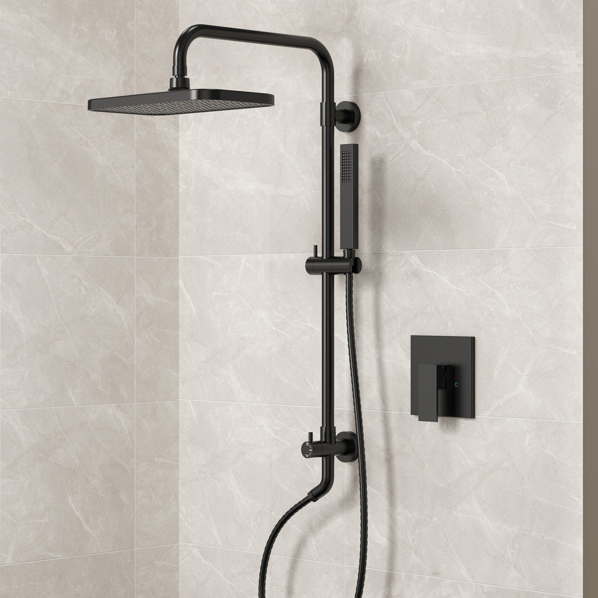 Wall Mount Pressure-Balanced Shower System, 13" Rainfall Shower Head with Slider Bar Handheld Spray SFS-1097-BK9 - Matte Black