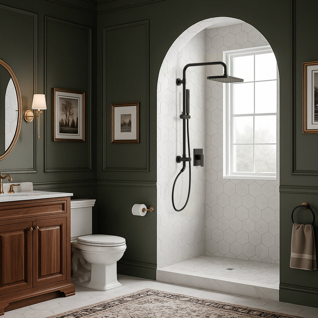 Wall Mount Pressure-Balanced Shower System, 13" Rainfall Shower Head with Slider Bar Handheld Spray SFS-1097-BK9 - Matte Black