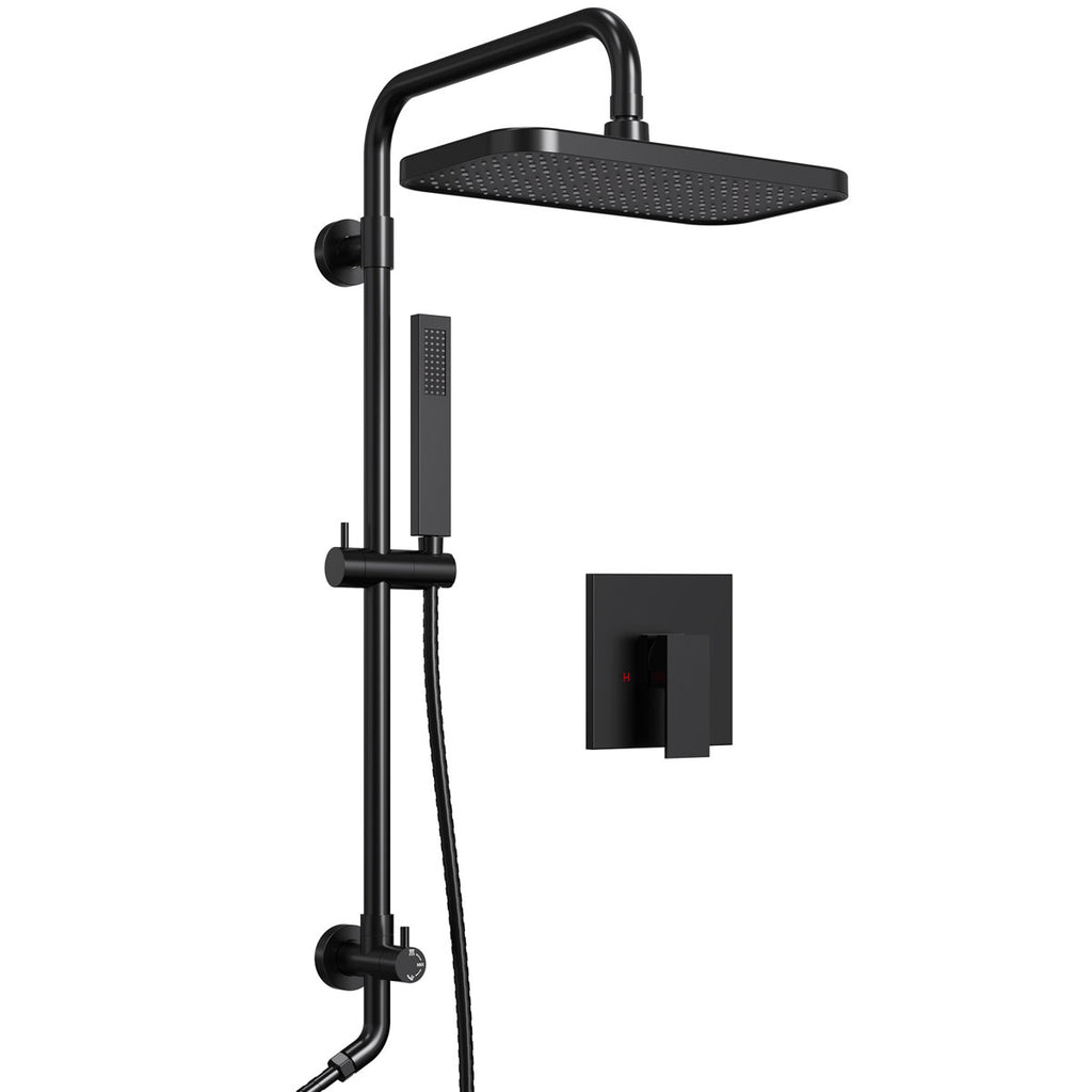 Wall Mount Pressure-Balanced Shower System, 13" Rainfall Shower Head with Slider Bar Handheld Spray SFS-1097-BK9 - Matte Black