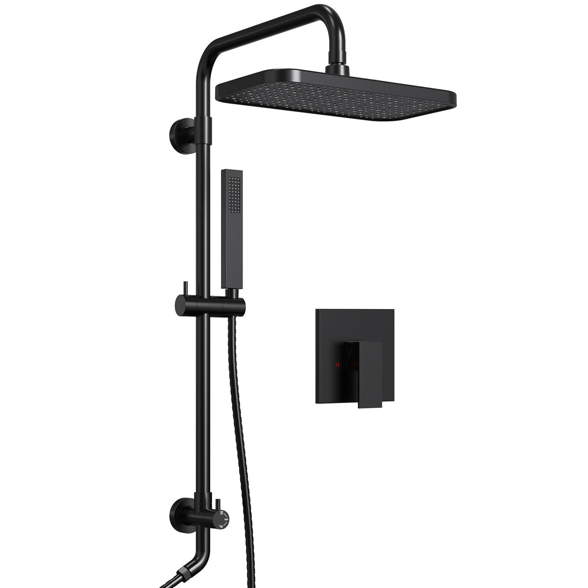 Wall Mount Pressure-Balanced Shower System, 13" Rainfall Shower Head with Slider Bar Handheld Spray SFS-1097-BK9 - Matte Black