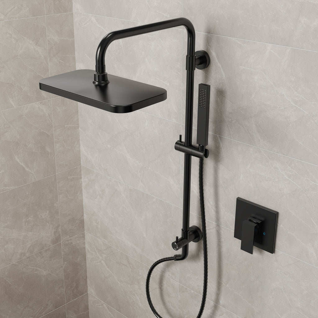 Wall Mount Pressure-Balanced Shower System, 13" Rainfall Shower Head with Slider Bar Handheld Spray SFS-1097-BK9 - Matte Black