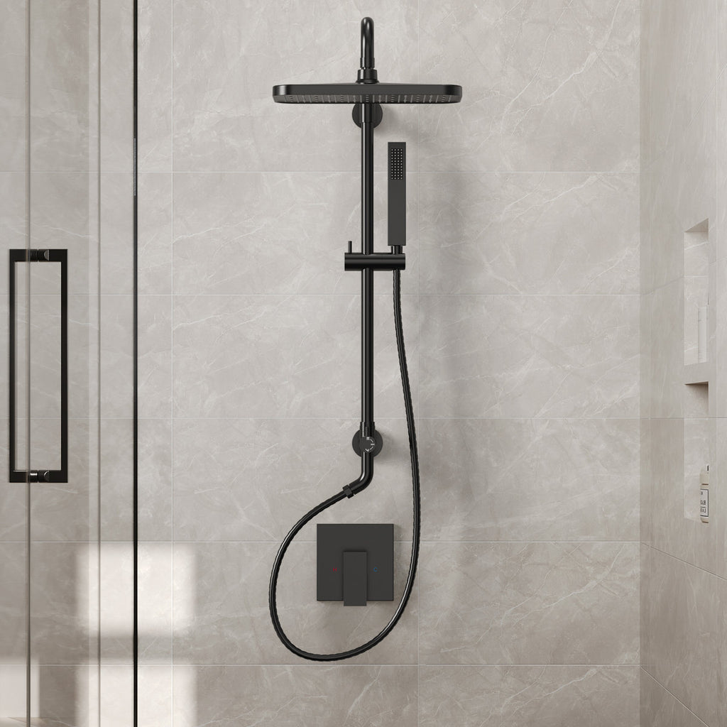 Wall Mount Pressure-Balanced Shower System, 13" Rainfall Shower Head with Slider Bar Handheld Spray SFS-1097-BK9 - Matte Black