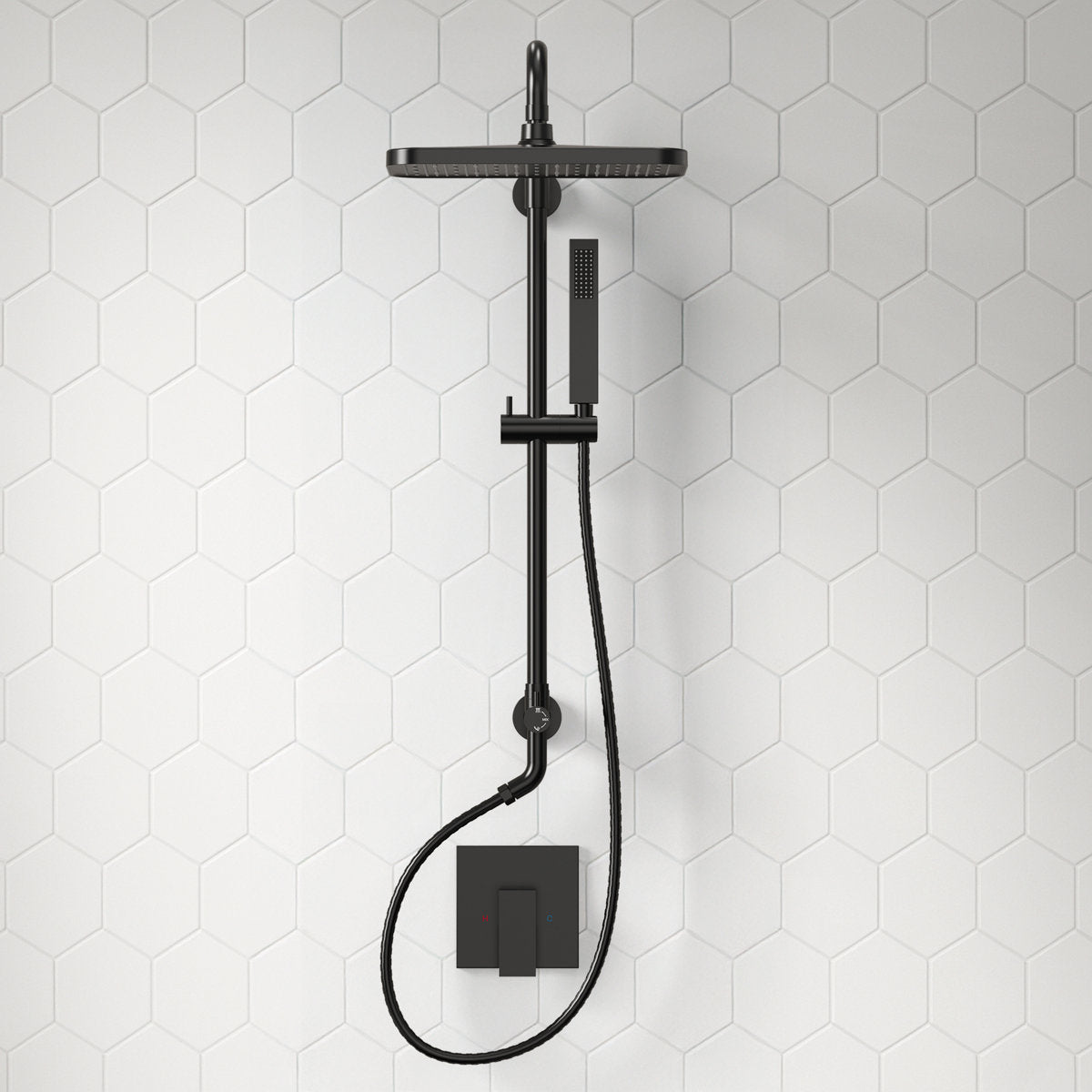 Wall Mount Pressure-Balanced Shower System, 13" Rainfall Shower Head with Slider Bar Handheld Spray SFS-1097-BK9 - Matte Black